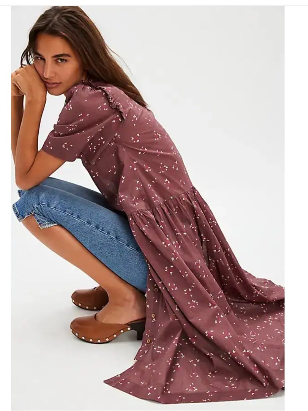NWT Free People Bella Mae Midi Dress Boho Floral Prairie Cottagecore DusterFlowy - Picture 2 of 8